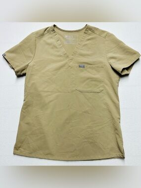 FIGS Catarina One Pocket Scrub Top Womens S Khaki Olive Technical FW1000